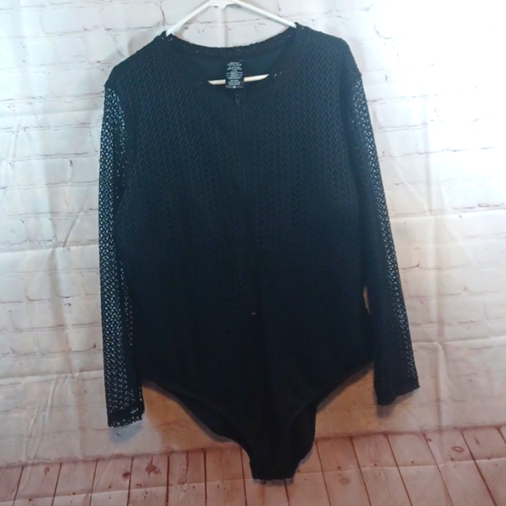 Boating Catalina Long Sleeve Black  Netted One Piece Swim Suit    3XL 24-26 W